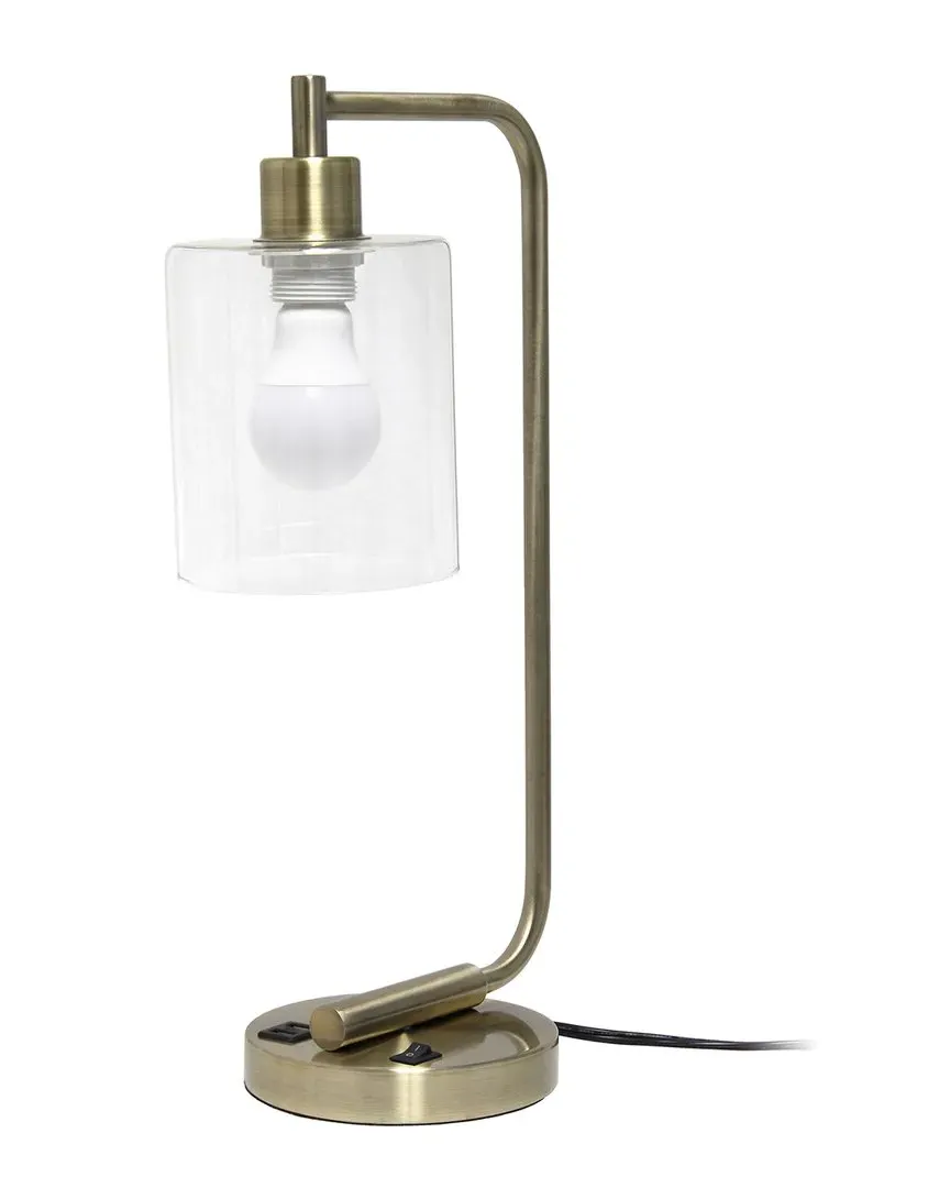 Bronson Lantern Desk Lamp with USB Port - Antique Brass