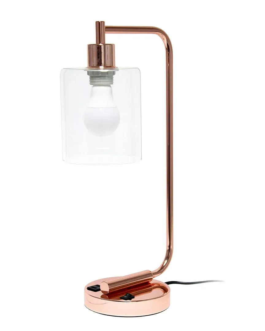 Bronson Lantern Desk Lamp with USB Port - Rose Gold