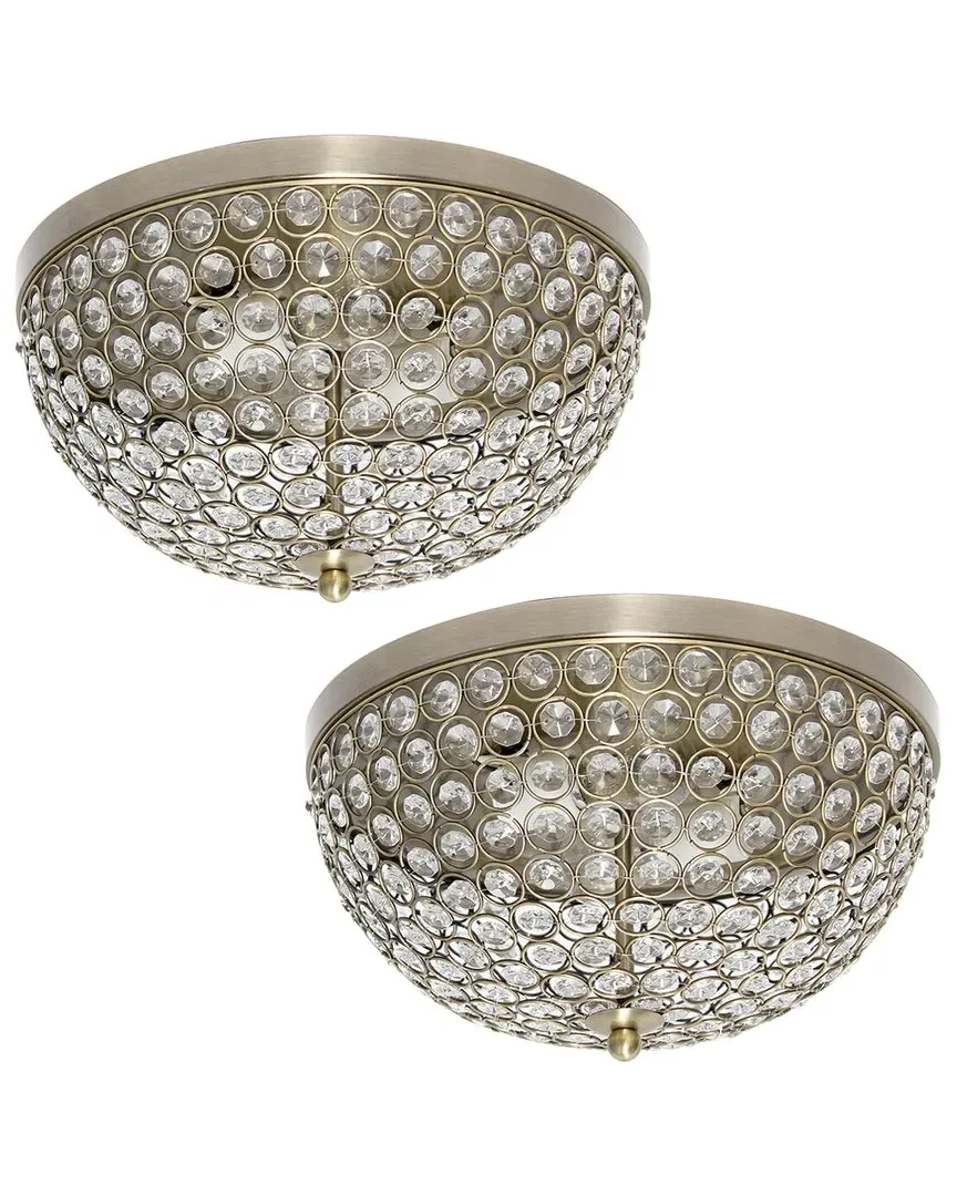 Classix Crystal 2 Light Ceiling Flush Mount - Antique Brass, Metal image
