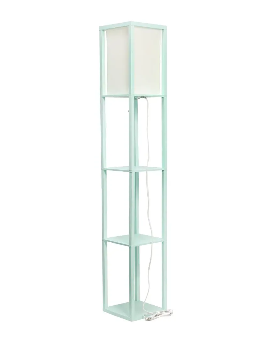 Column Shelf Floor Lamp with Linen Shade - Aqua image
