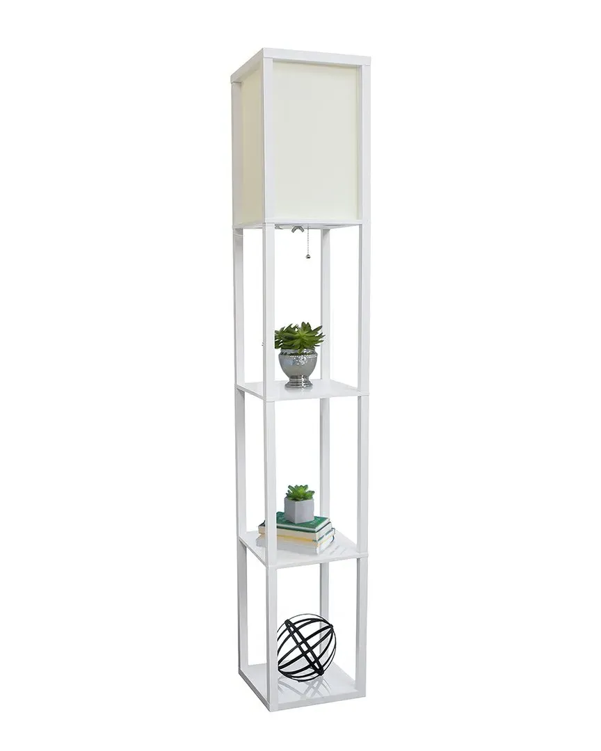 Column Shelf Floor Lamp with Linen Shade - White