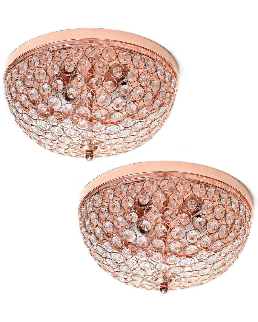 Crystal 2 Light Ceiling Flush Mount 2pk - Rose Gold, Metal