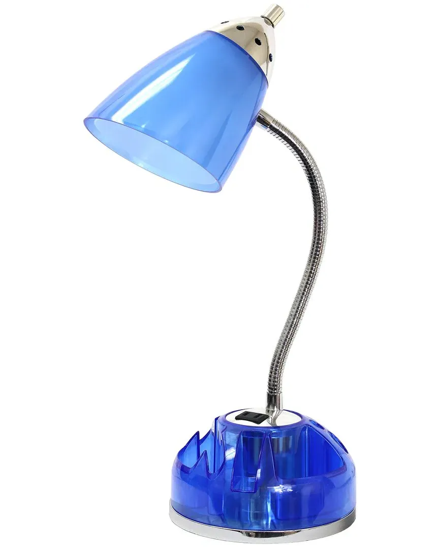 Flossy Organizer Desk Lamp with Charging Outlet - Clear Blue, Plastic image