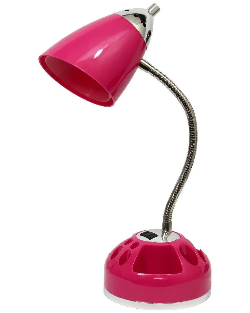Flossy Organizer Desk Lamp with Charging Outlet - Pink, Plastic