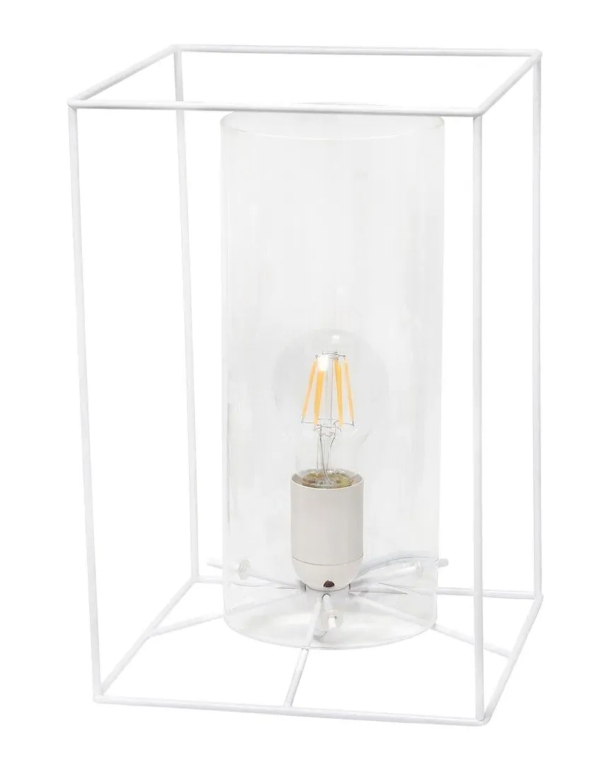 Framed Table Lamp with Glass Shade - White, Metal image