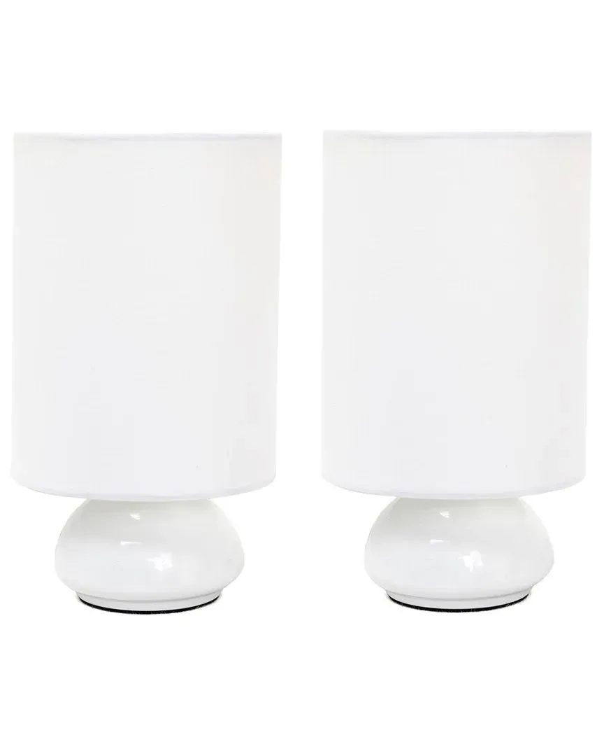 Gemini Mini Touch Table Lamp Set with Fabric Shades - White