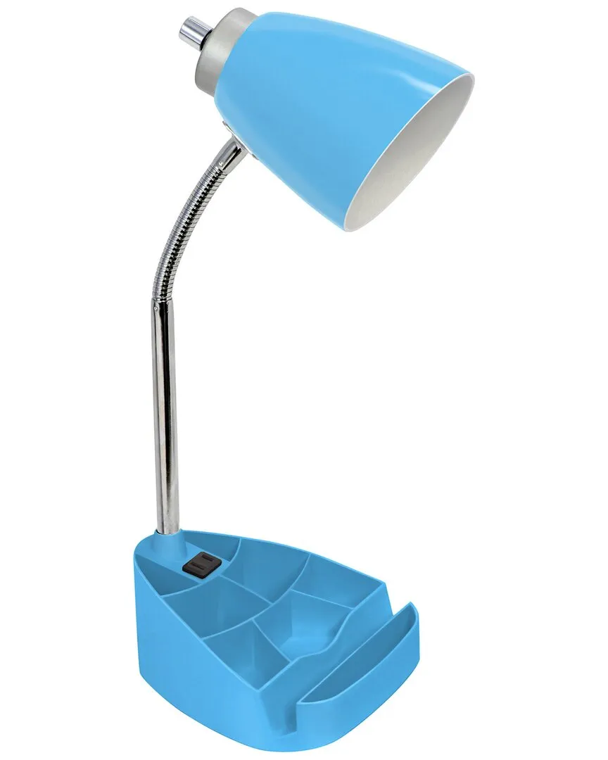 Gooseneck Organizer Desk Lamp with Charging Outlet - Blue