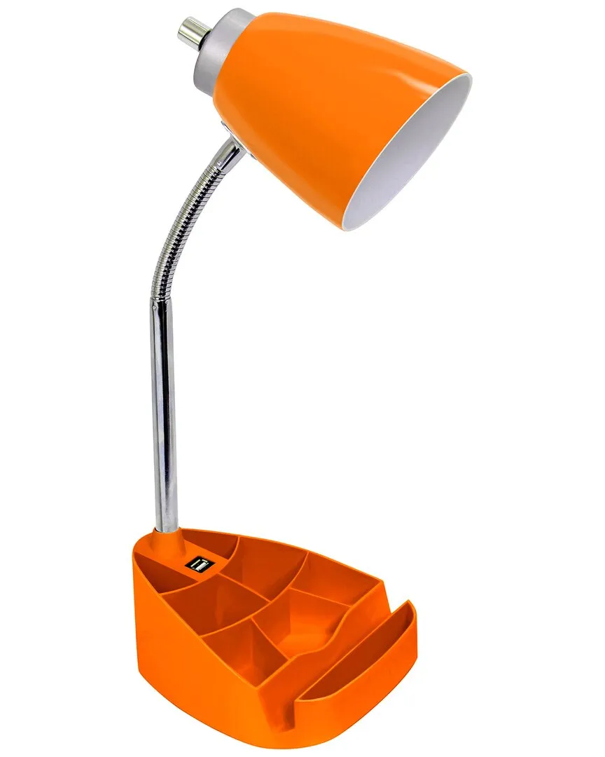 Gooseneck Organizer Desk Lamp with Tablet Stand - Orange