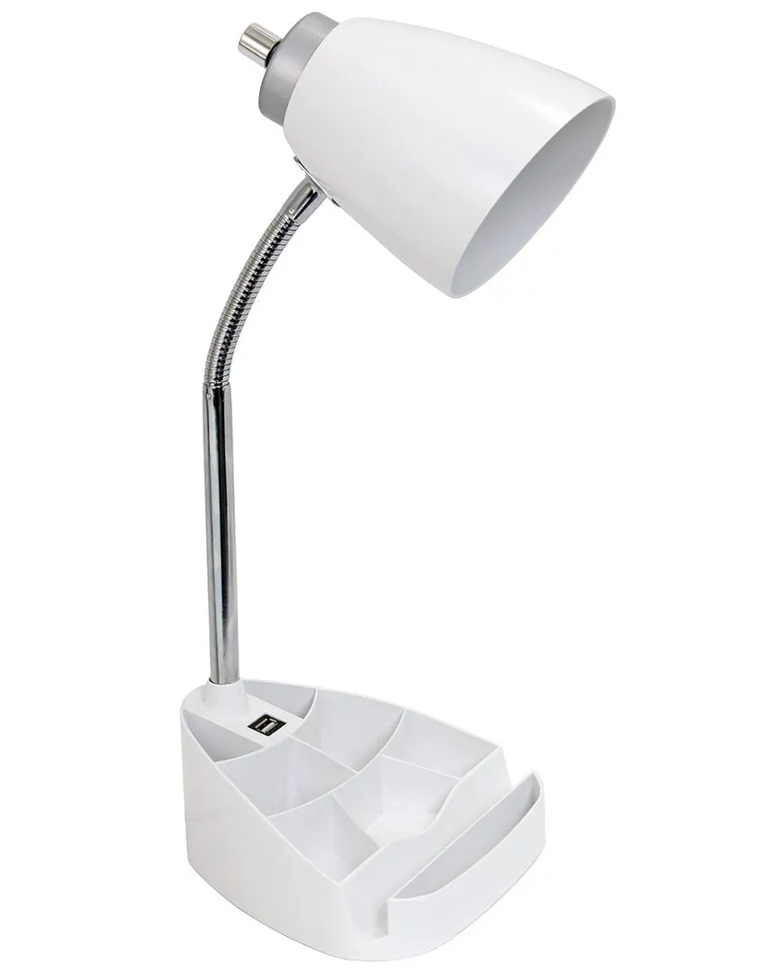 Gooseneck Organizer Desk Lamp with Tablet Stand - White