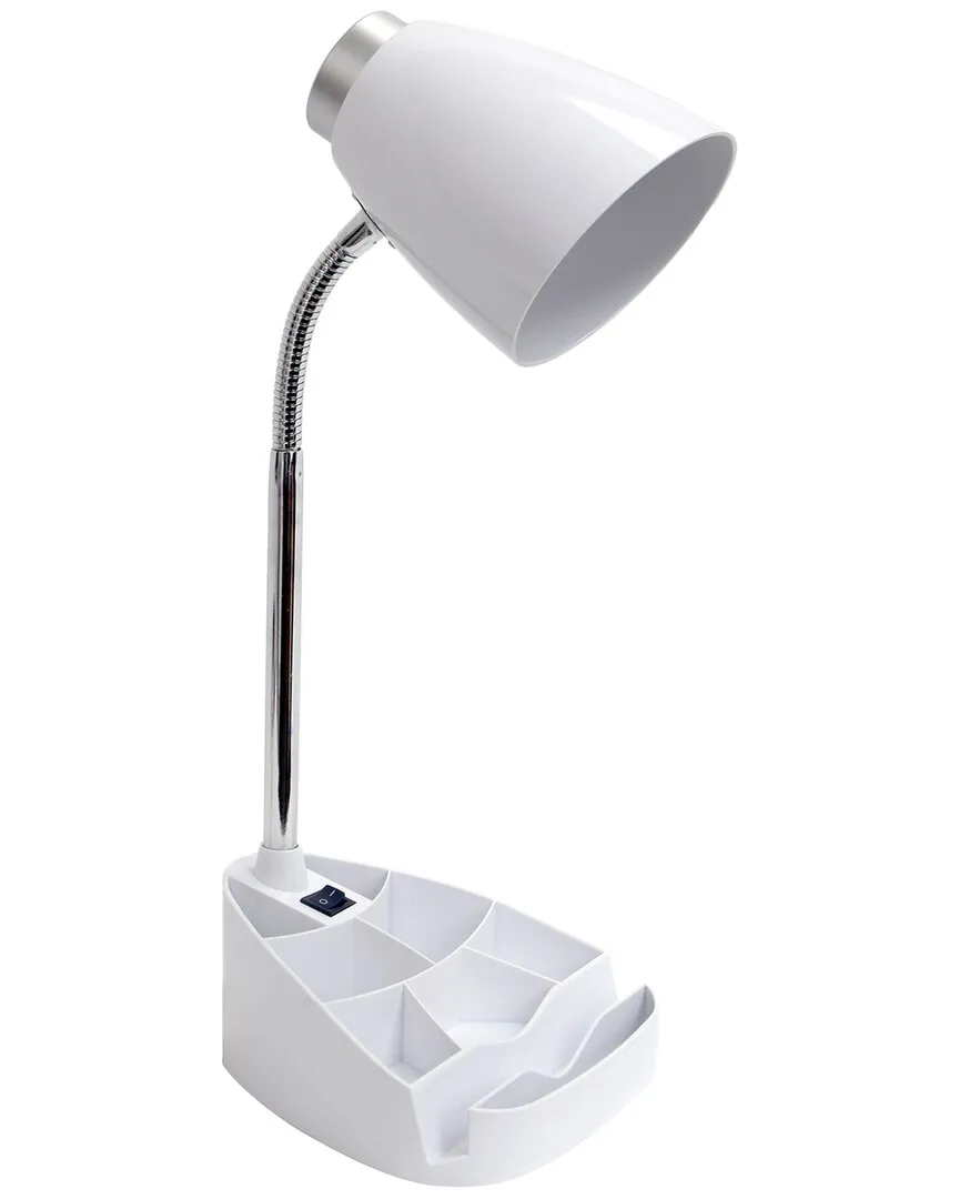 Gooseneck Organizer Desk Lamp with Tablet Stand - White