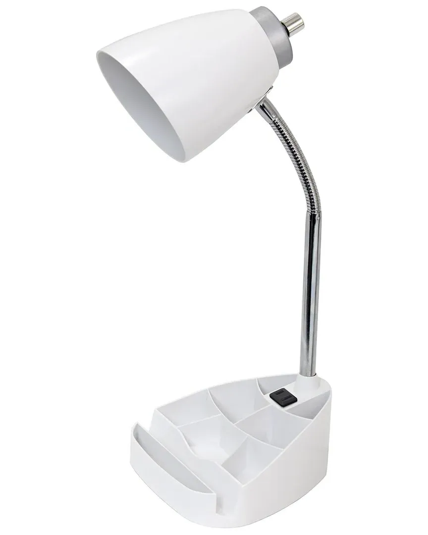 Gooseneck Organizer Desk Lamp with Tablet Stand - White