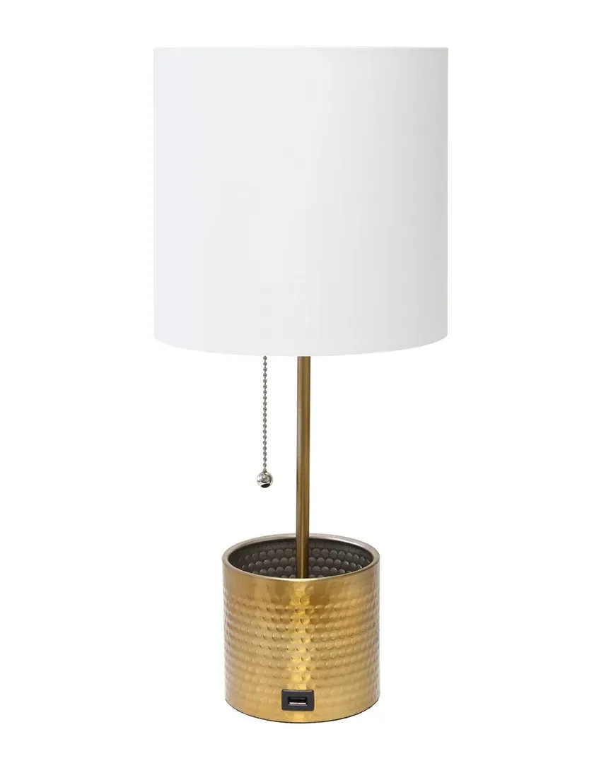 Hammered Metal Organizer Table Lamp with USB Port - Gold