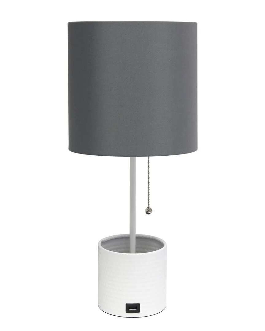 Hammered Metal Organizer Table Lamp with USB Port - White image