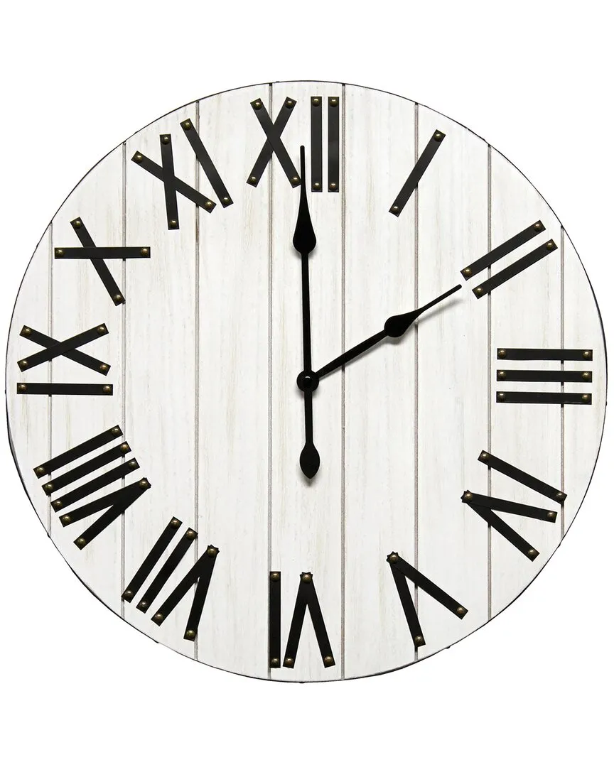 Handsome 21" Round Wall Clock - White Wash, Wood