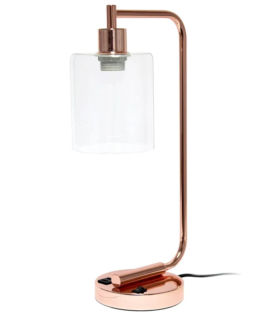 Iron Desk Lamp with USB Port - Rose Gold, Glass