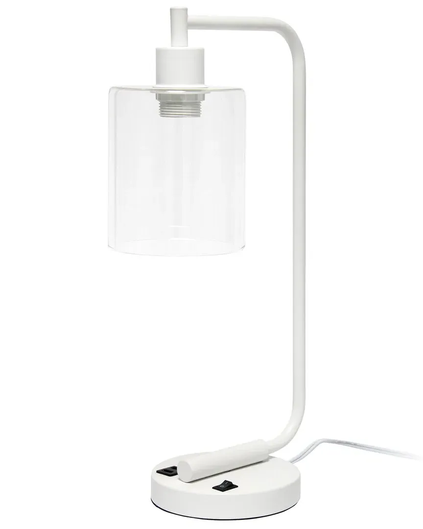 Iron Desk Lamp with USB Port - White, Glass