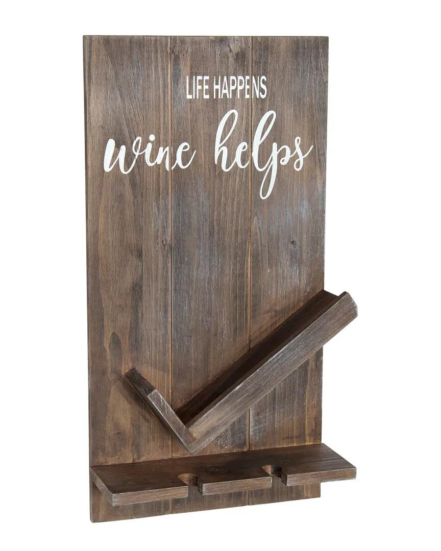 Lucca Wall Mounted Wine Bottle Shelf with Glass Holder - Brown image