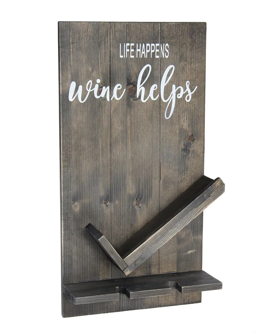 Lucca Wall Mounted Wine Bottle Shelf with Glass Holder - Gray