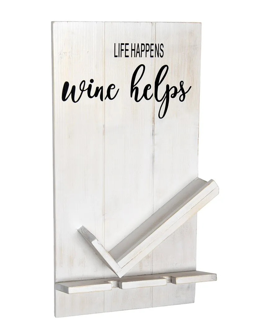 Lucca Wall Mounted Wine Bottle Shelf with Glass Holder - White