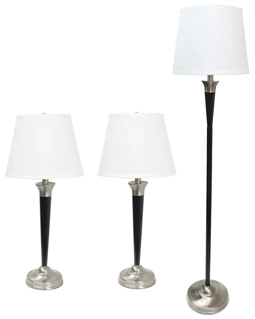 Malbec 3 Pack Lamp Set with Cream Shades - Black, Metal image
