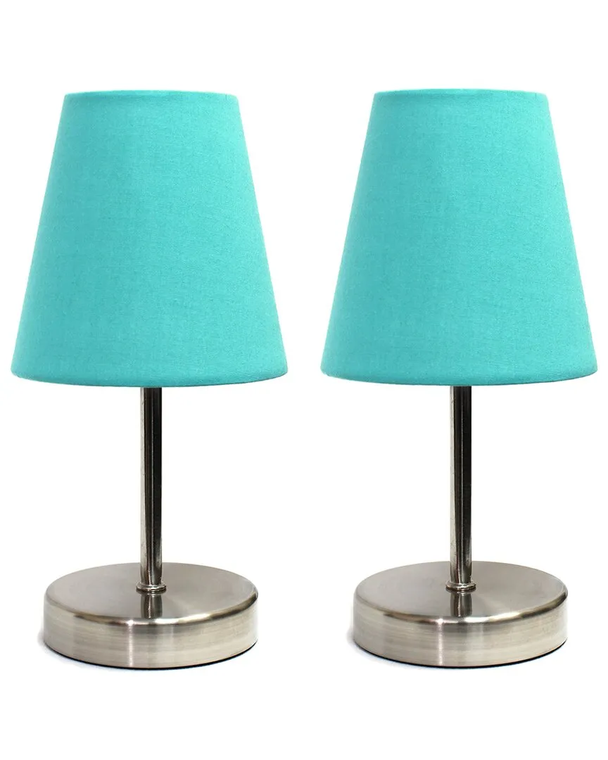 Mini Table Lamp Set with Fabric Shade - Sand Nickel, Blue