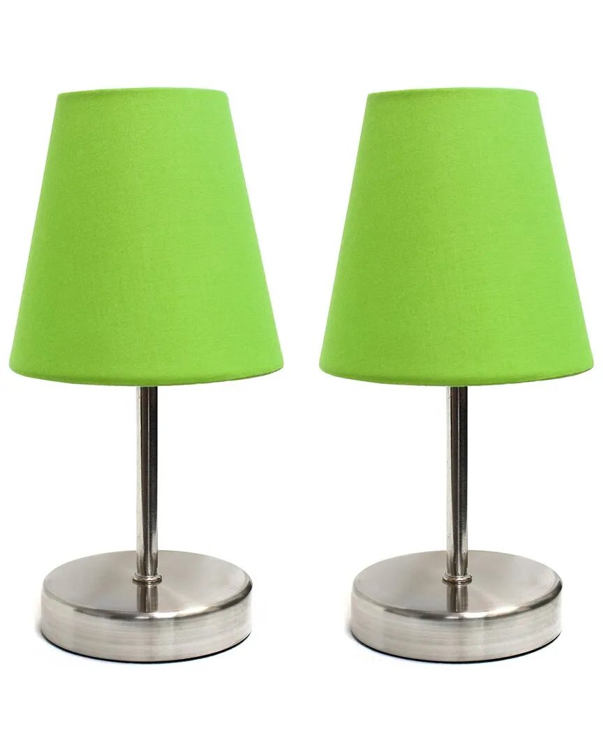 Mini Table Lamp Set with Fabric Shade - Sand Nickel, Green