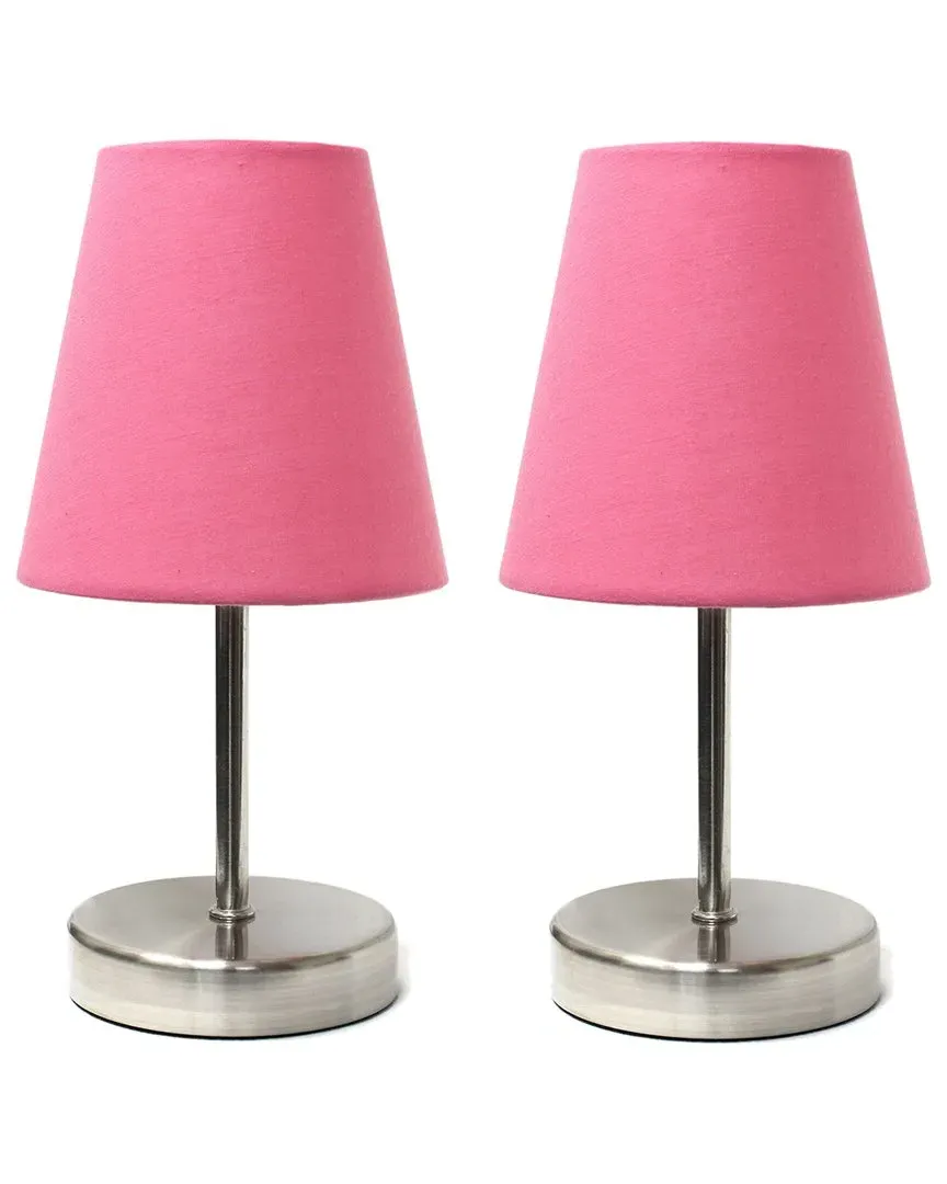 Mini Table Lamp Set with Fabric Shade - Sand Nickel, Pink