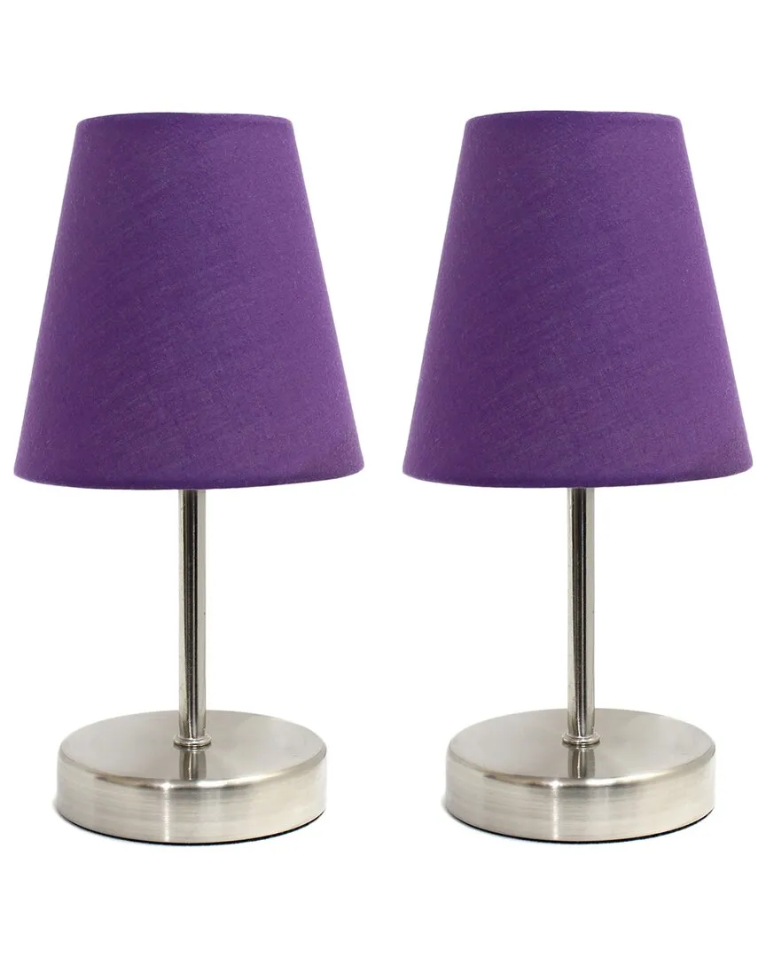 Mini Table Lamp Set with Fabric Shade - Sand Nickel, Purple