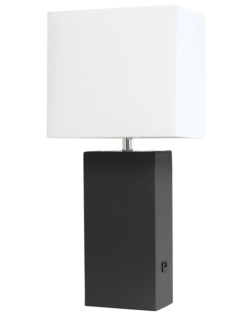 Monaco Avenue Table Lamp with USB - Black, Leather