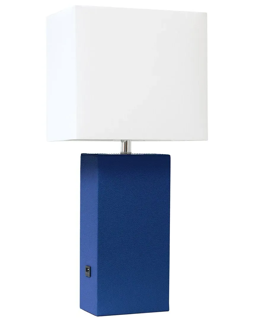 Monaco Avenue Table Lamp with USB - Blue, Leather