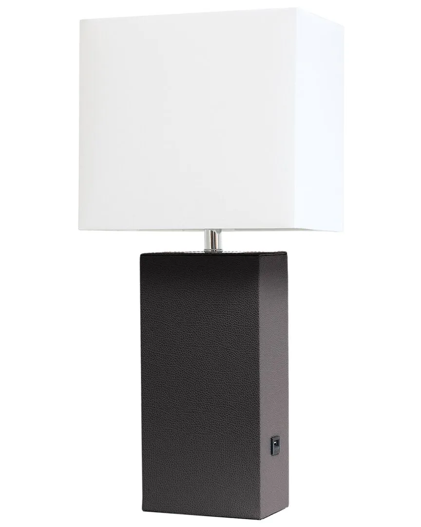 Monaco Avenue Table Lamp with USB - Brown, Leather