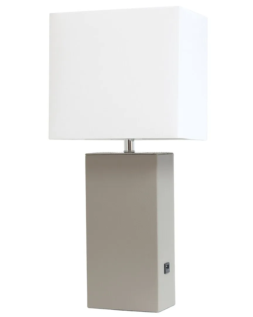 Monaco Avenue Table Lamp with USB - Gray, Leather