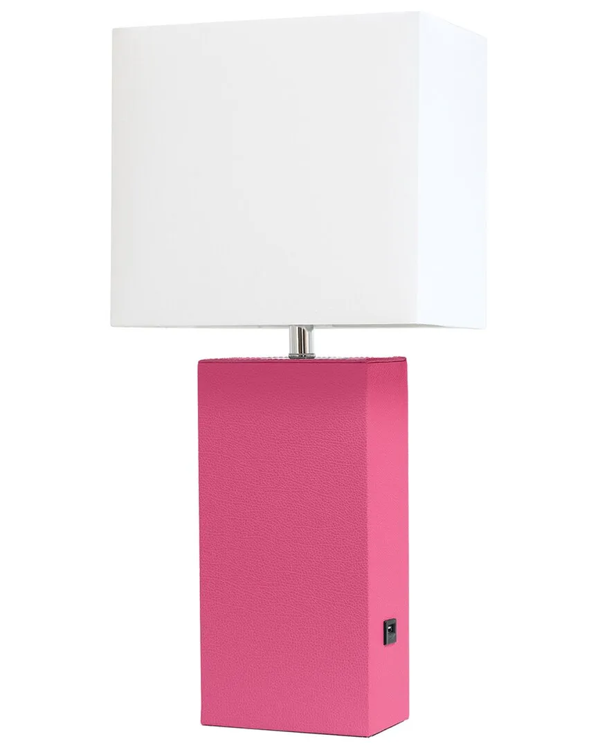 Monaco Avenue Table Lamp with USB - Pink, Leather