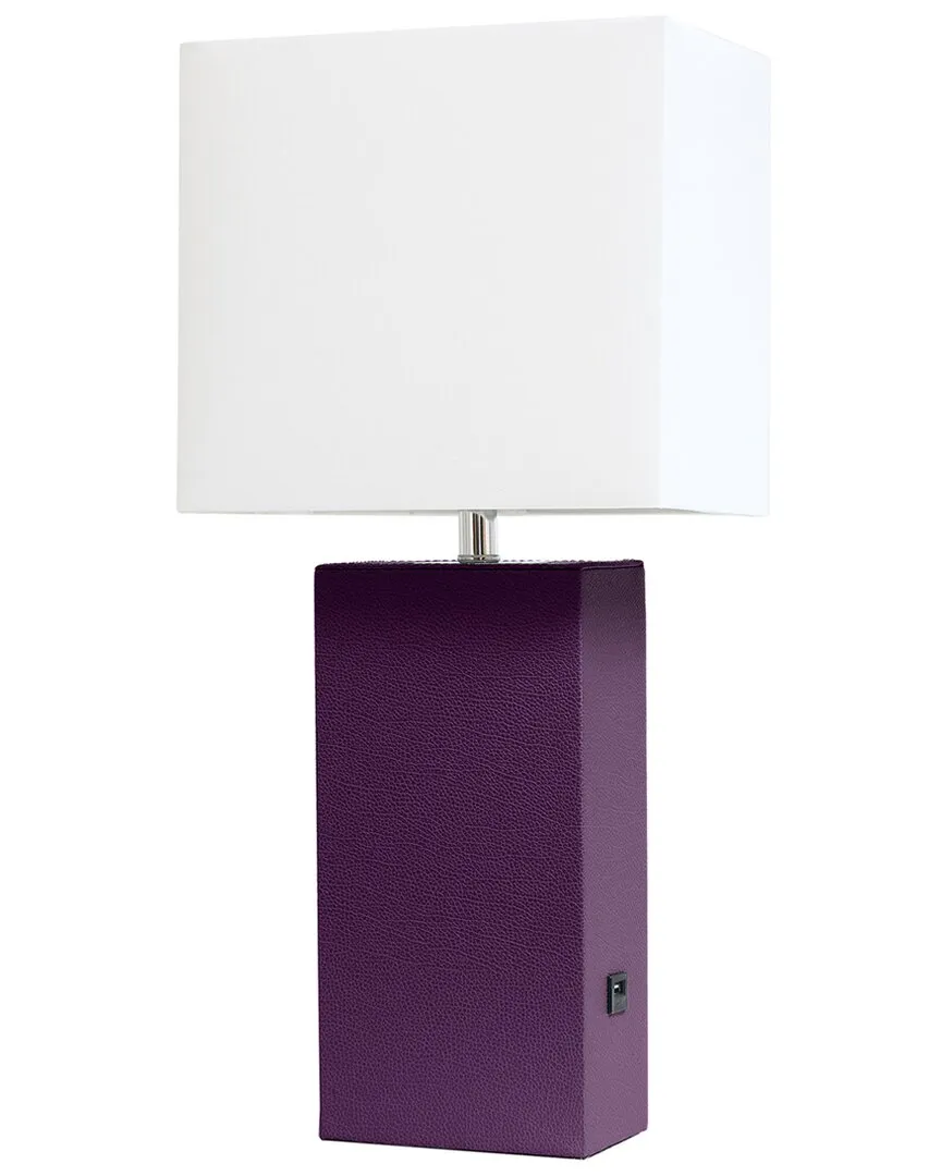 Monaco Avenue Table Lamp with USB - Purple, Leather