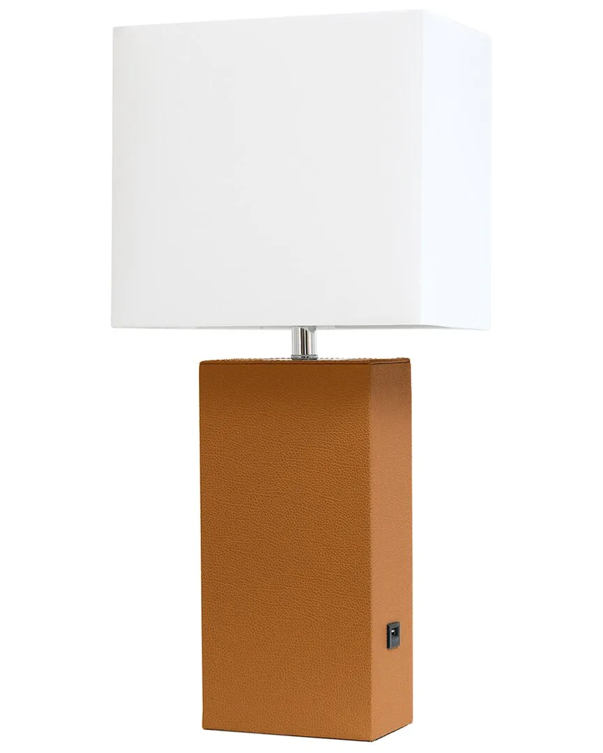 Monaco Avenue Table Lamp with USB - Tan, Leather