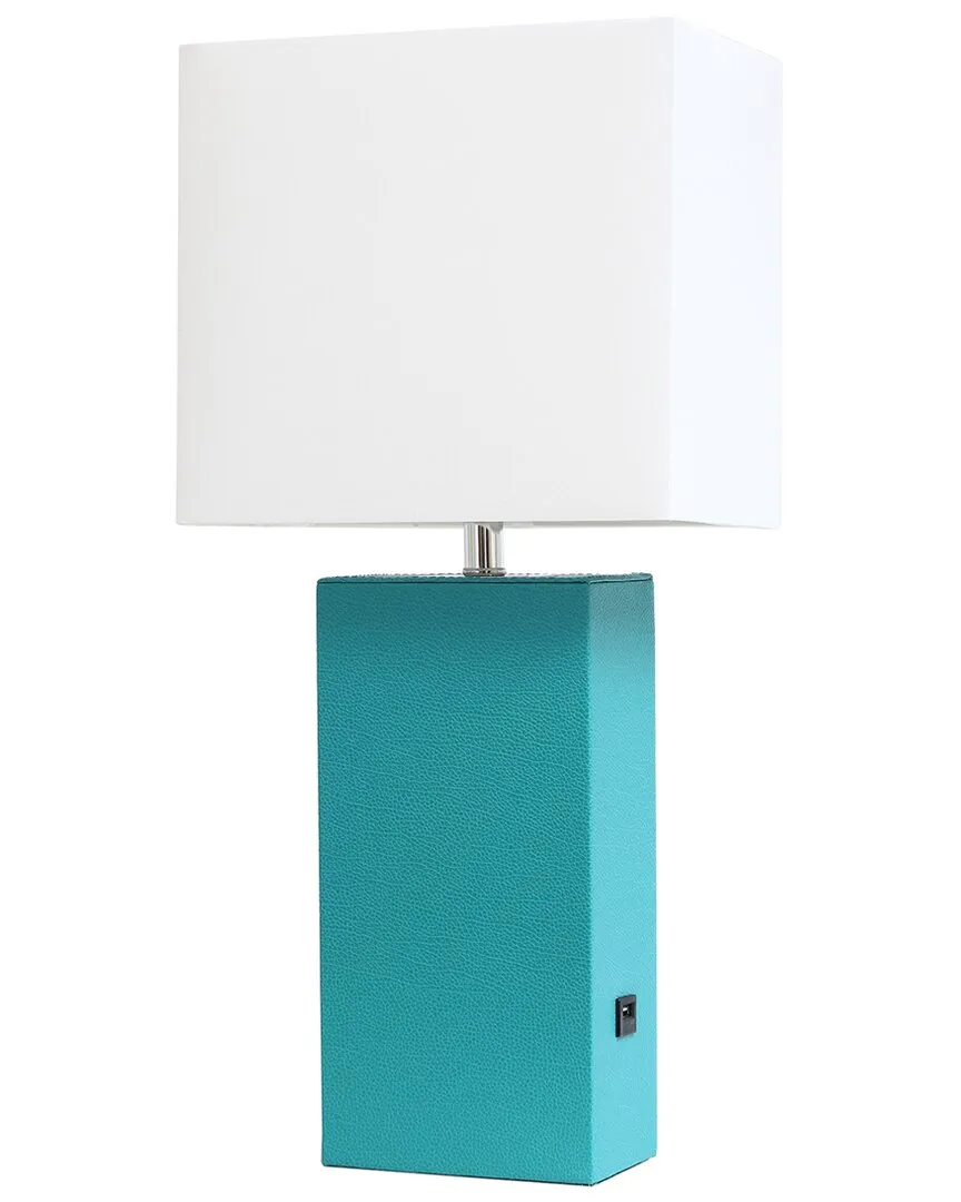 Monaco Avenue Table Lamp with USB - Teal, Leather