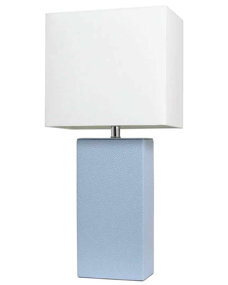 Monaco Avenue Table Lamp with White Fabric Shade - Blue, Leather