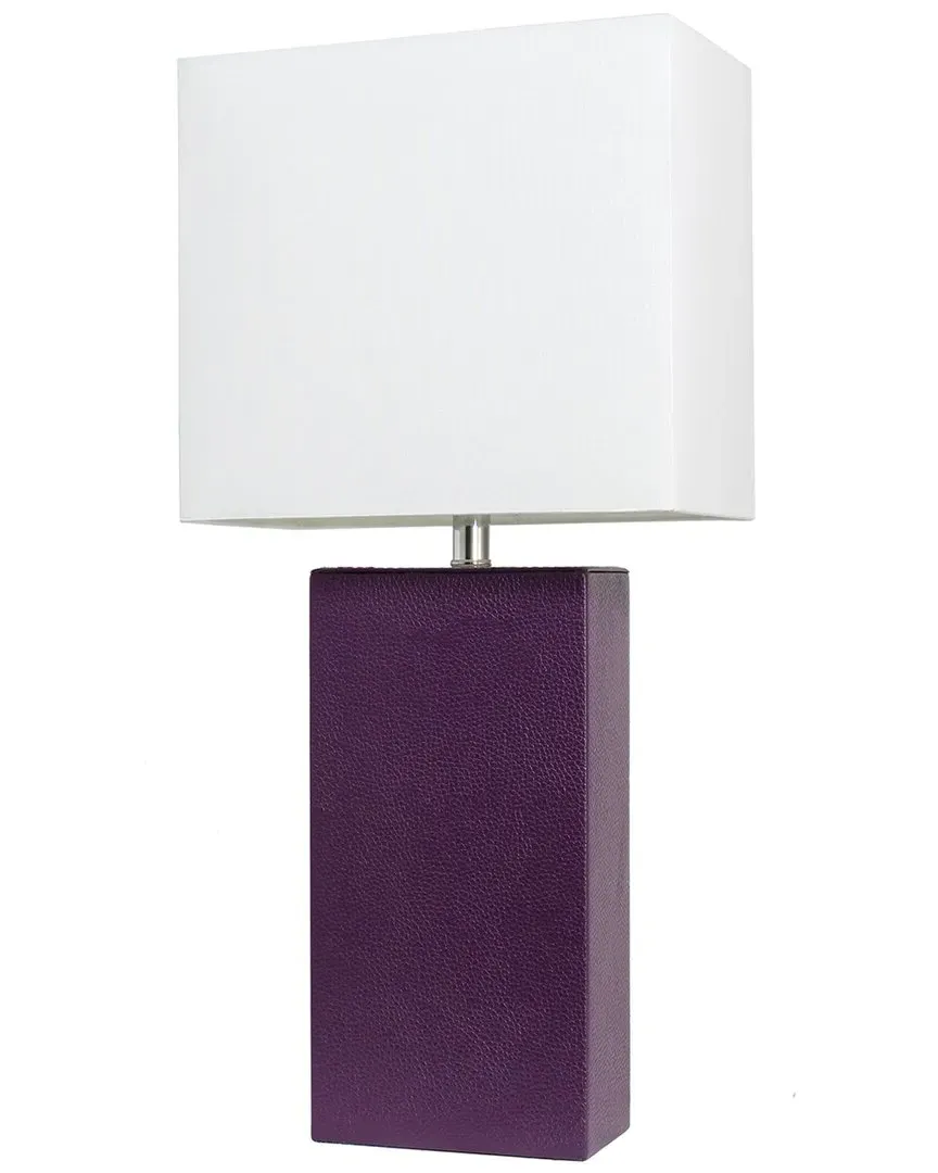 Monaco Avenue Table Lamp with White Fabric Shade - Purple, Leather