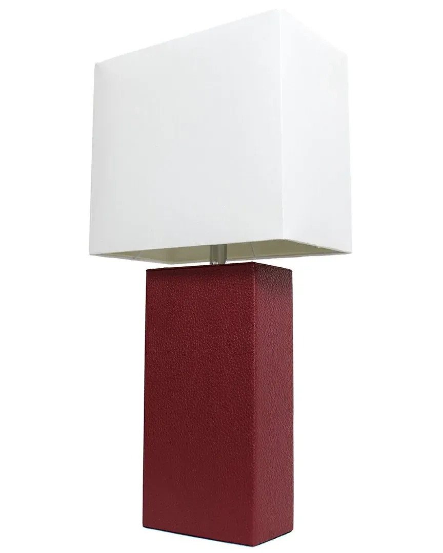 Monaco Avenue Table Lamp with White Fabric Shade - Red, Leather