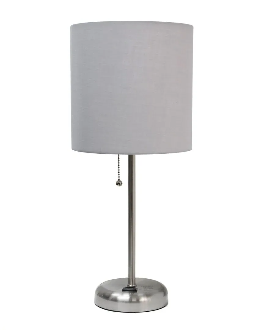Oslo Table Lamp with Power Outlet - Silver, Metal