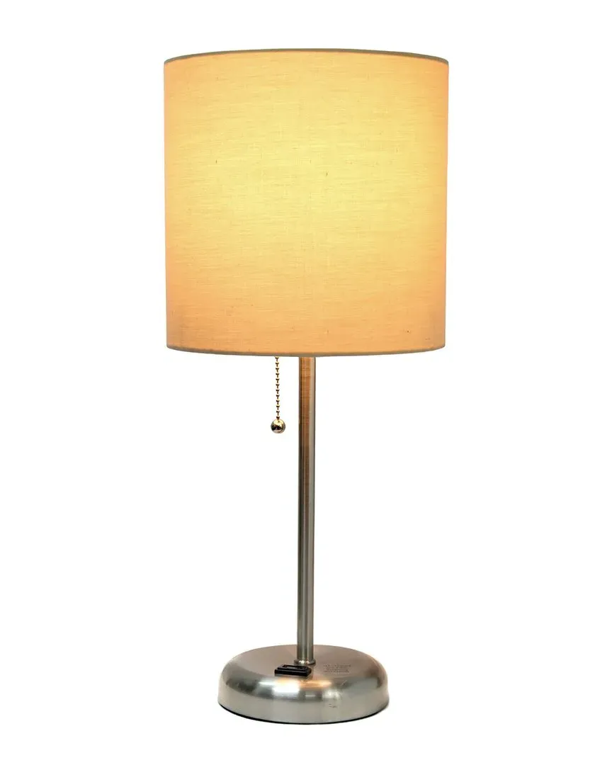 Oslo Table Lamp with Power Outlet - Silver, Metal