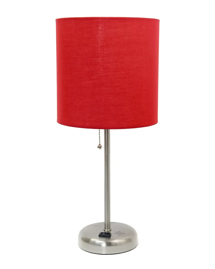 Oslo Table Lamp with Power Outlet - Silver, Metal