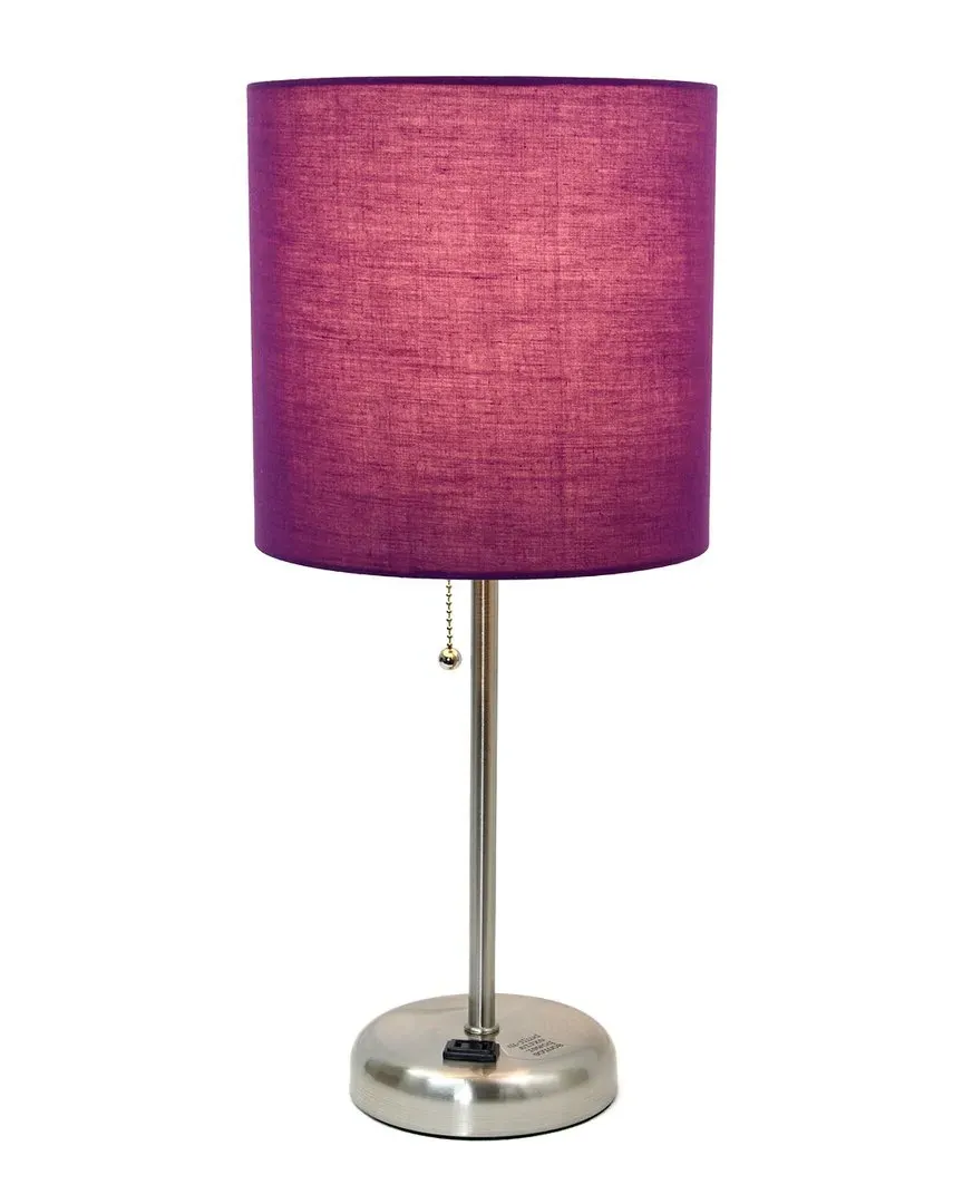 Oslo Table Lamp with Power Outlet - Silver, Metal