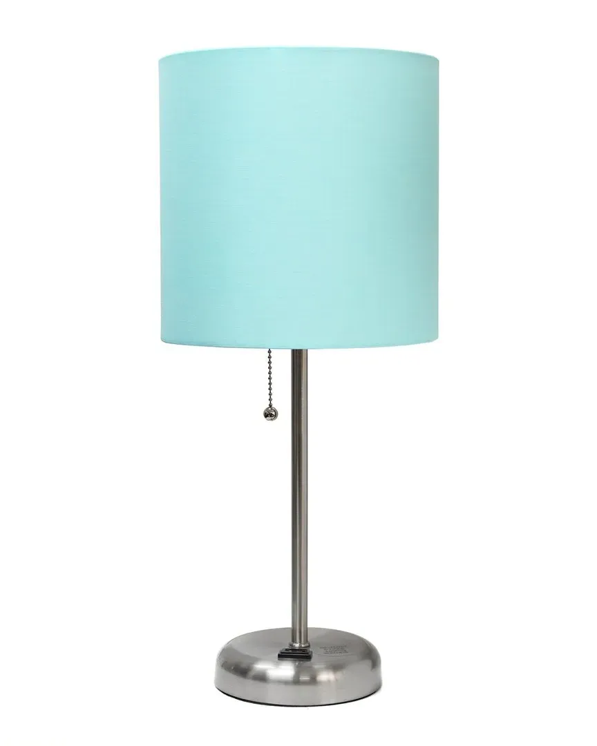 Oslo Table Lamp with Power Outlet - Silver, Metal