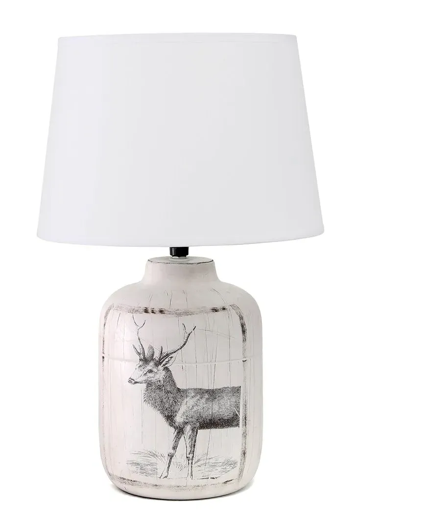 Rustic Deer Buck Table Lamp - White, Ceramic