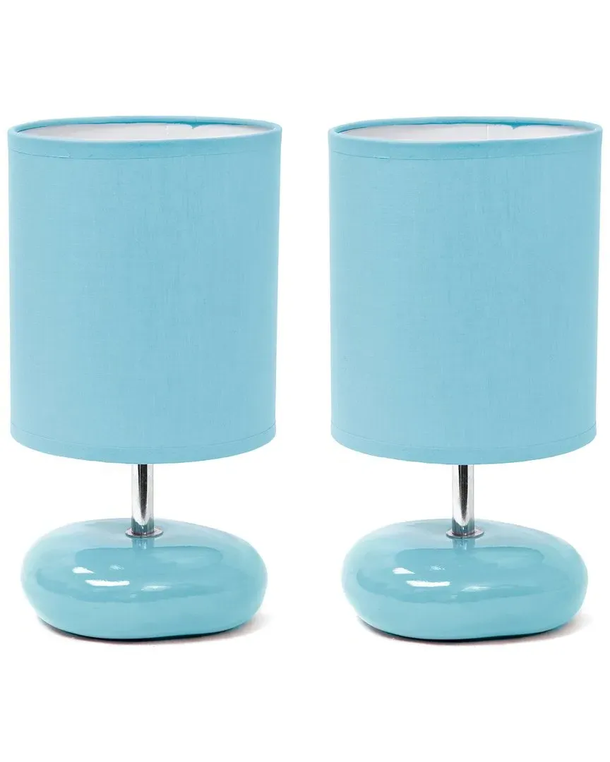 Set of Two Mini Round Rock Table Lamps - Blue, Ceramic image