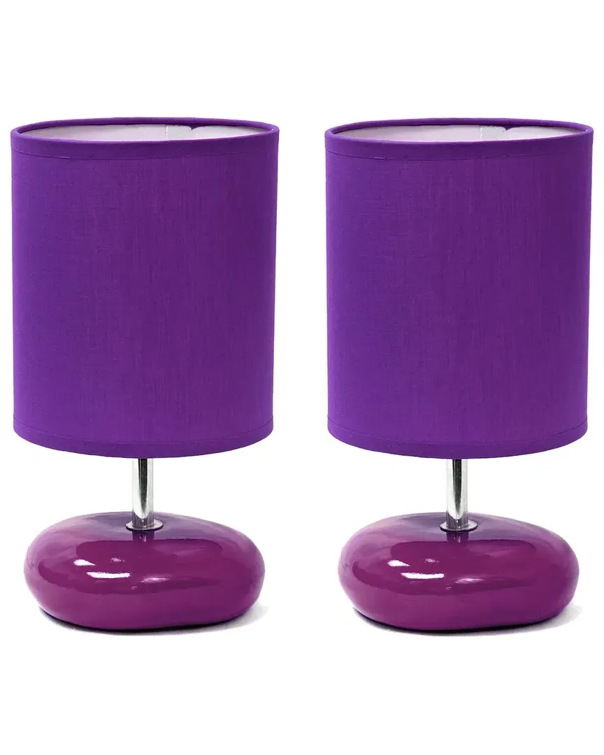 Set of Two Mini Round Rock Table Lamps - Purple, Ceramic