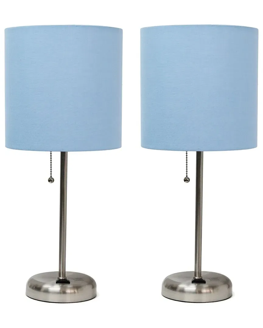 Set of Two Stick Table Lamps with Charging - Blue, Metal