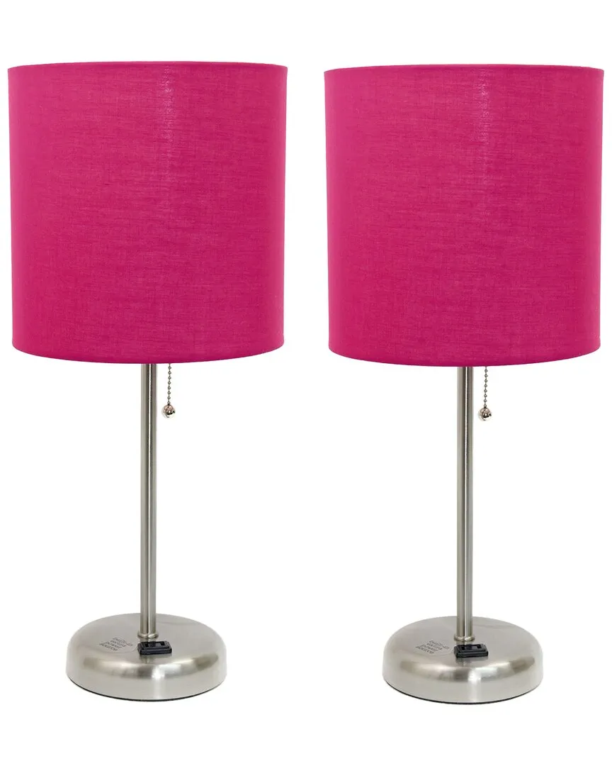 Set of Two Stick Table Lamps with Charging - Pink, Metal