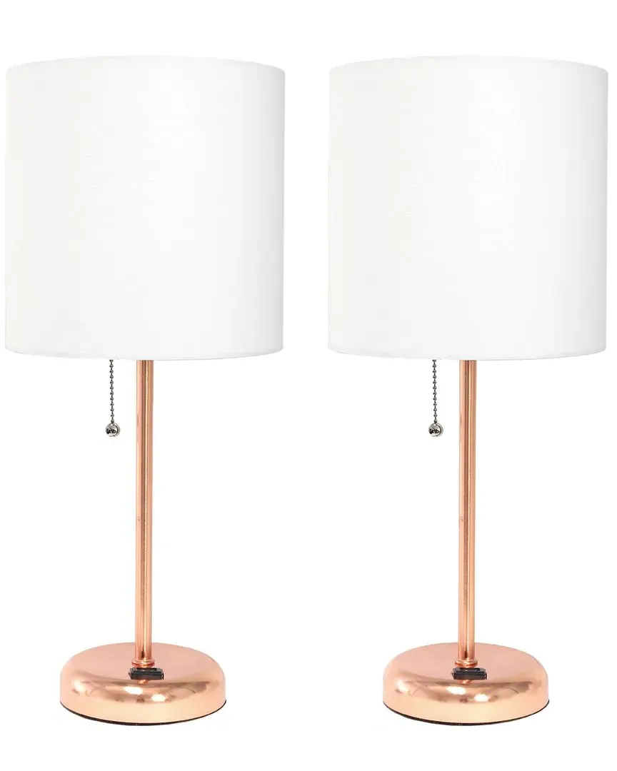 Set of Two Stick Table Lamps with Charging - White, Metal